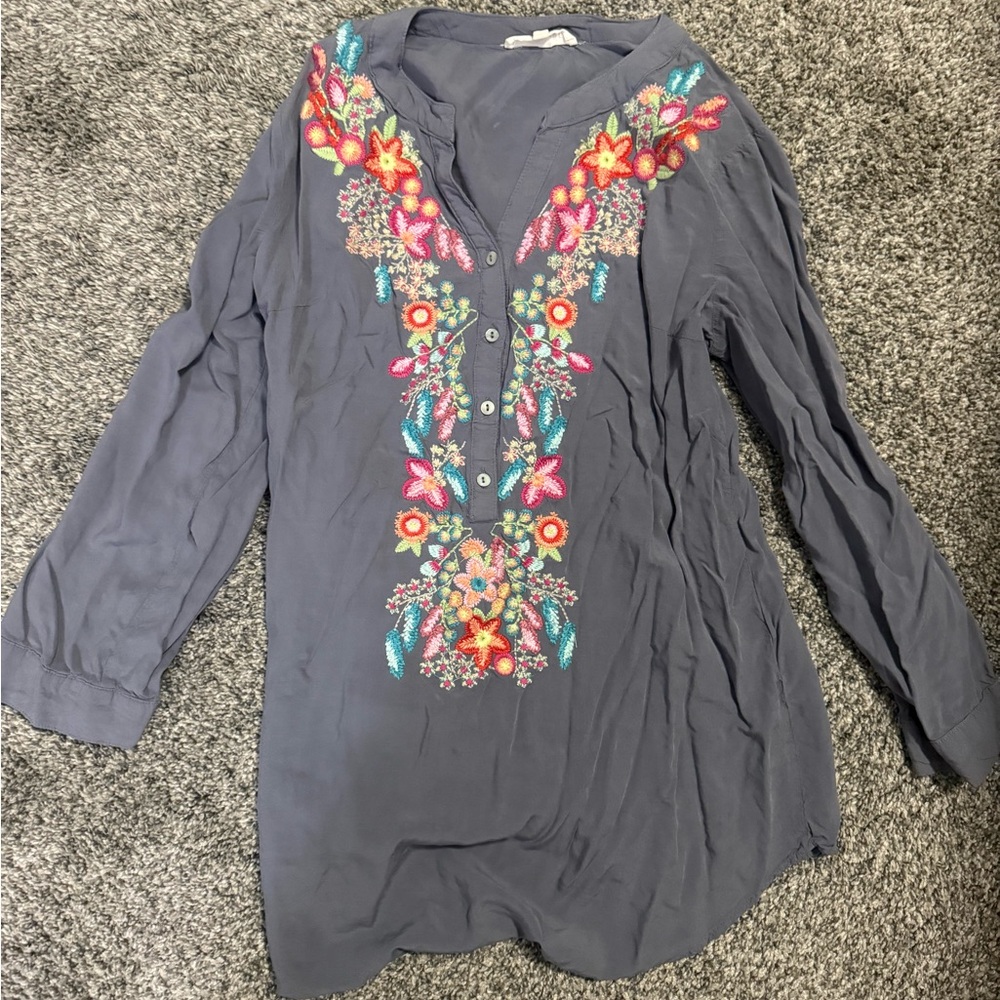 Embroidered Gray Women's Top